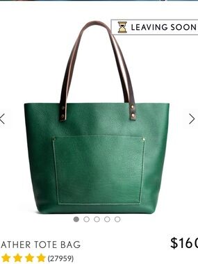 Portland Leather Green Tote with Brown Strap Handles